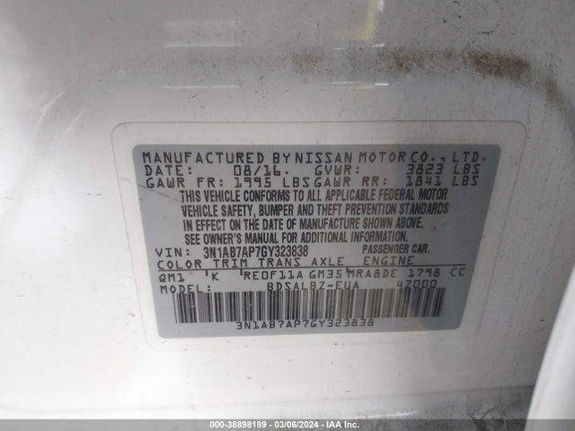Nissan SENTRA S 2016 3N1AB7AP7GY323838 Image 9