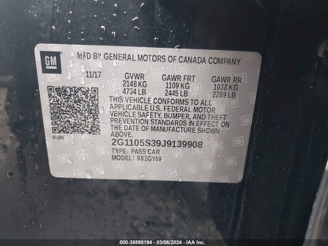 Chevrolet IMPALA 1LT 2018 2G1105S39J9139908 Image 9