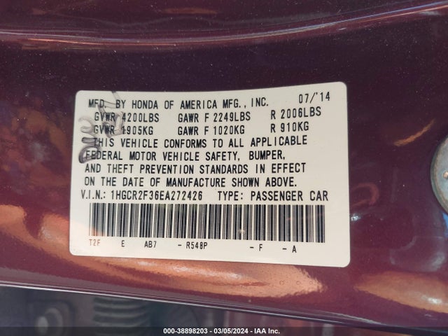 Honda ACCORD LX 2014 1HGCR2F36EA272426 Image 9