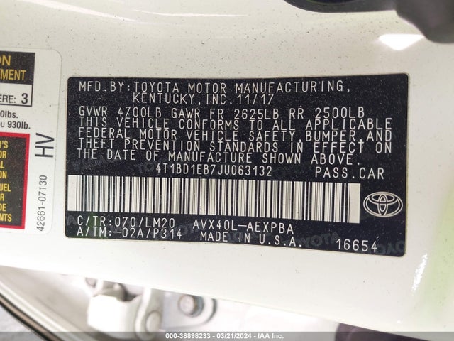 Toyota Avalon Hybrid Limited 2018 4T1BD1EB7JU063132 Image 9