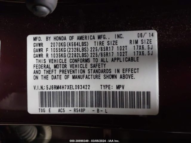 5J6RM4H7XEL093422 Honda Cr-v Ex-l