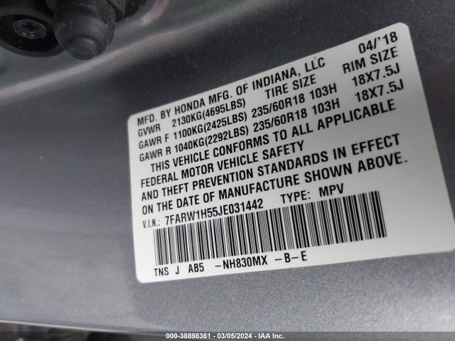 Honda CR-V EX 2018 7FARW1H55JE031442 Image 9