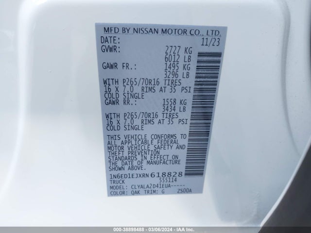 Nissan Frontier S 4x2 2024 1N6ED1EJXRN618828 Image 9