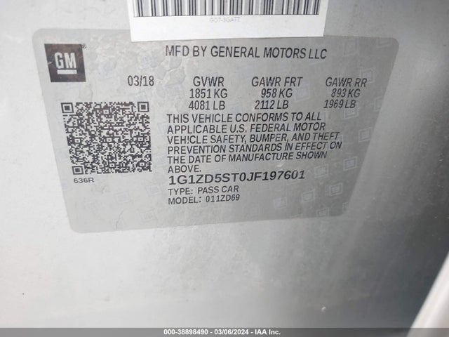 Chevrolet MALIBU LT 2018 1G1ZD5ST0JF197601 Image 9