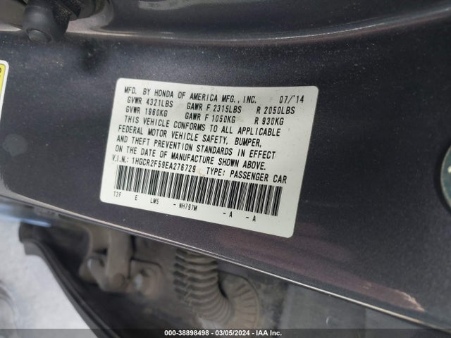 Honda Accord Sport 2014 1HGCR2F59EA276729 Image 9