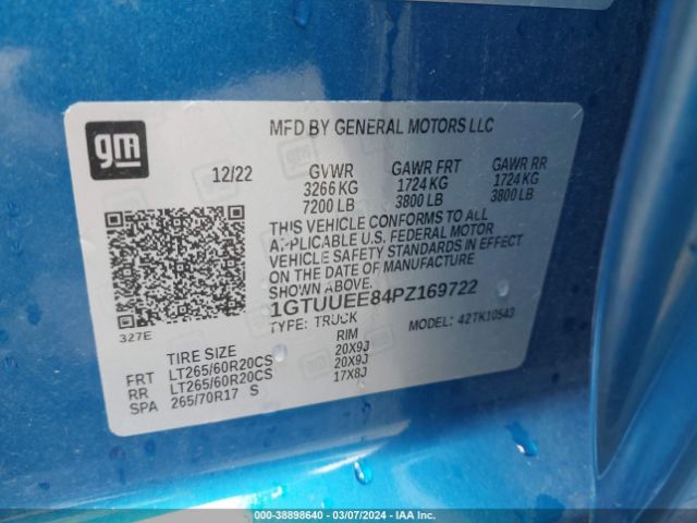 1GTUUEE84PZ169722 GMC Sierra 1500 4wd  Short Box At4