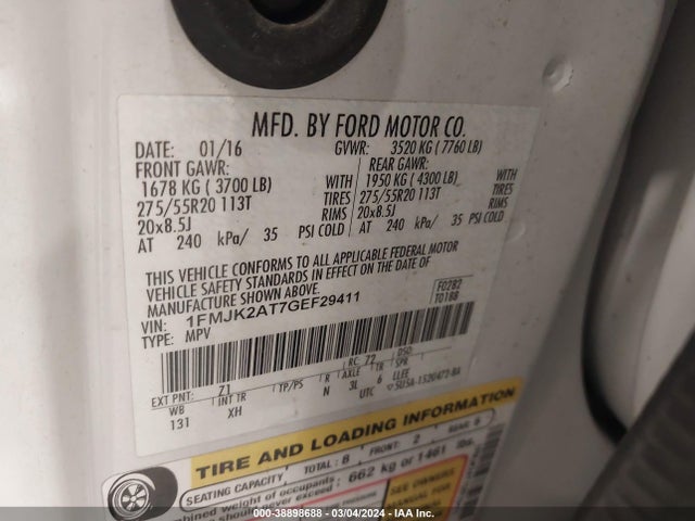 Ford Expedition El Limited 2016 1FMJK2AT7GEF29411 Image 9