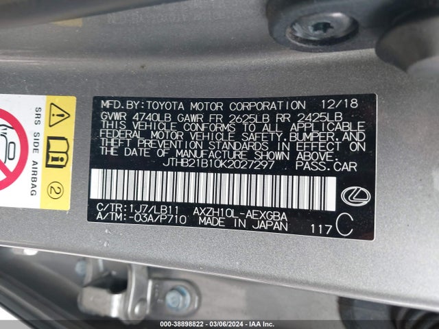 Lexus Es 300h Luxury 2019 JTHB21B10K2027297 Image 9