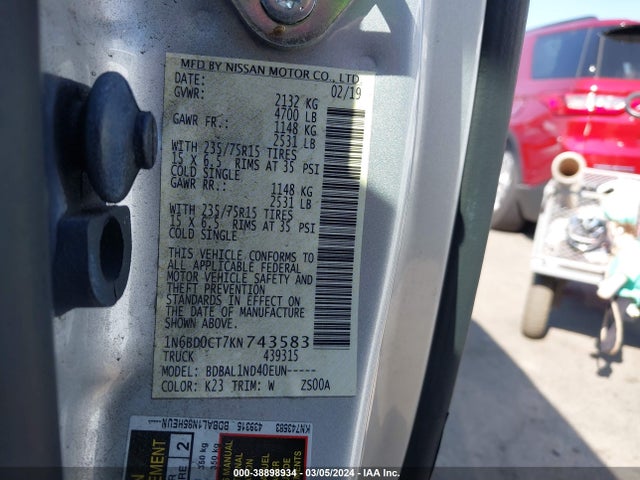 Nissan FRONTIER S 2019 1N6BD0CT7KN743583 Image 9
