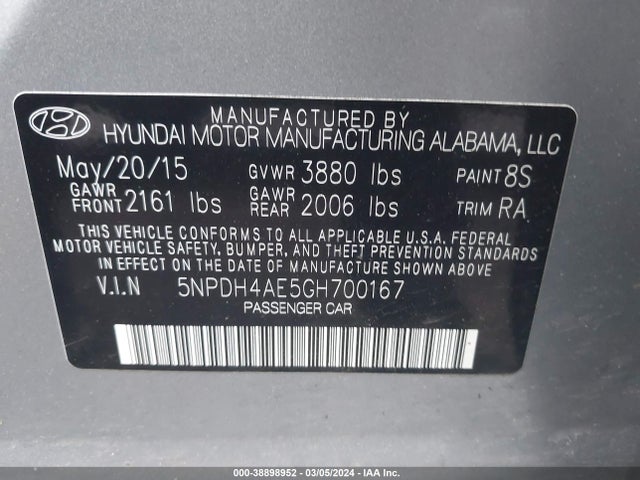 Hyundai ELANTRA SE 2016 5NPDH4AE5GH700167 Image 9