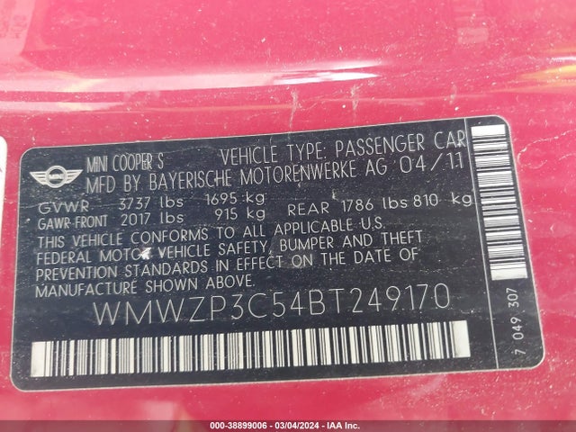 2011 MINI COOPER S WMWZP3C54BT249170 Photo 8