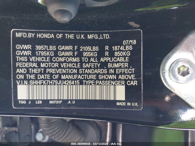 Honda Civic Ex-l 2018 SHHFK7H79JU426415 Image 9