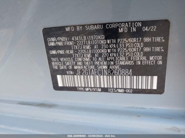 JF2GTAEC1N8260884 Subaru Crosstrek Premium