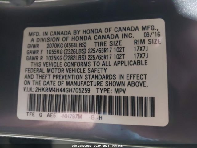 2HKRM4H44GH705259 Honda CR-V SE