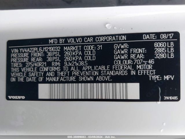 YV4A22PL6J1219032 Volvo Xc90 T6 Inscription