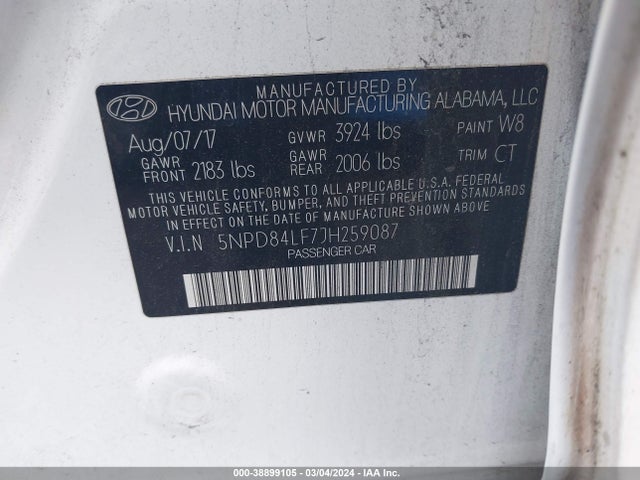 Hyundai ELANTRA SEL 2018 5NPD84LF7JH259087 Image 9