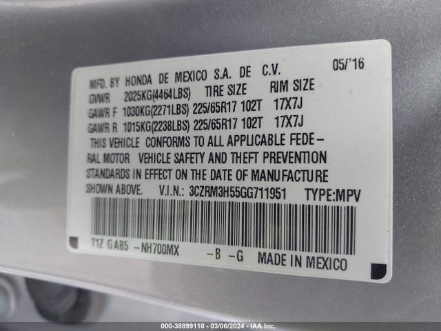 Honda CR-V EX 2016 3CZRM3H55GG711951 Image 9