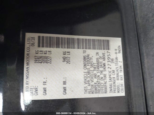 Nissan Altima 2.5 Sr 2018 1N4AL3AP4JC273957 Image 9