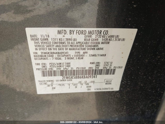 Ford FLEX SE 2019 2FMGK5B86KBA09341 Image 9