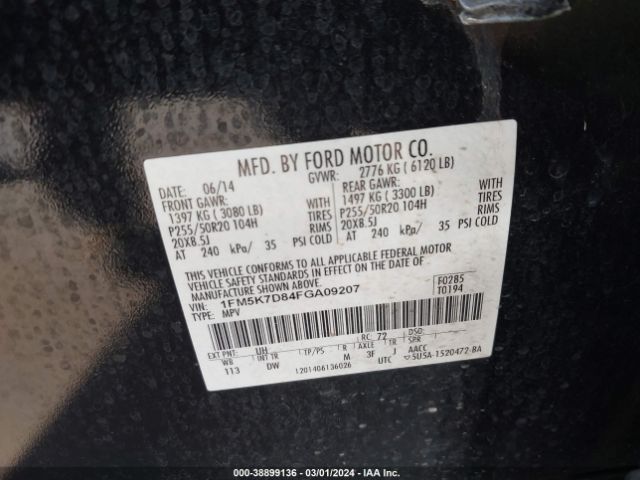 1FM5K7D84FGA09207 Ford EXPLORER XLT