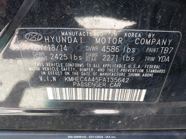 Hyundai Sonata Hybrid Limited 2015 KMHEC4A45FA135642 Image 9