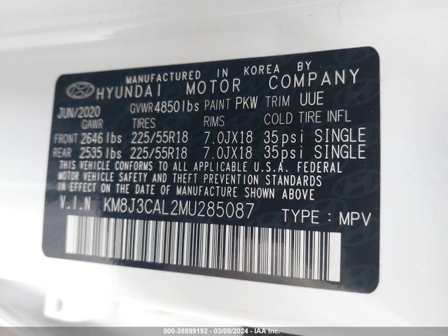 Hyundai Tucson Limited 2021 KM8J3CAL2MU285087 Image 9