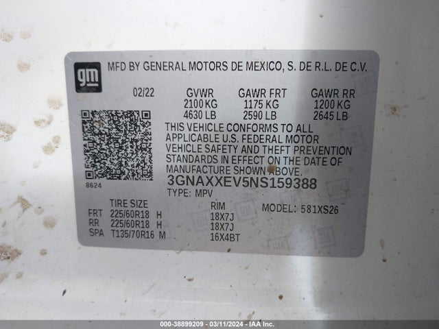 Chevrolet Equinox Awd Premier 2022 3GNAXXEV5NS159388 Image 9