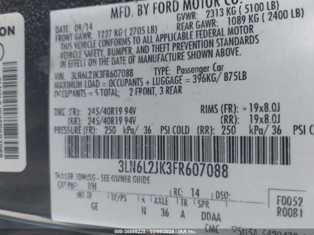 3LN6L2JK3FR607088 Lincoln MKZ