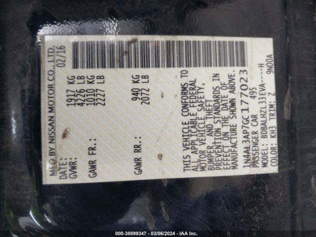 1N4AL3AP7GC177023 Nissan Altima 2.5 Sr