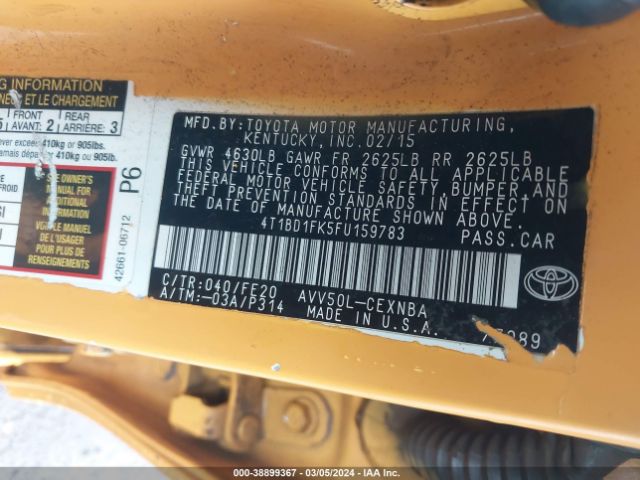 4T1BD1FK5FU159783 Toyota Camry Hybrid Le