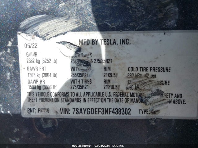 Tesla Model Y Performance Dual Motor All-wheel Drive 2022 7SAYGDEF3NF438302 Image 9
