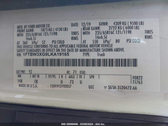 Ford Transit-350 Cargo Van 2020 1FTBW3XG9LKA19165 Image 9
