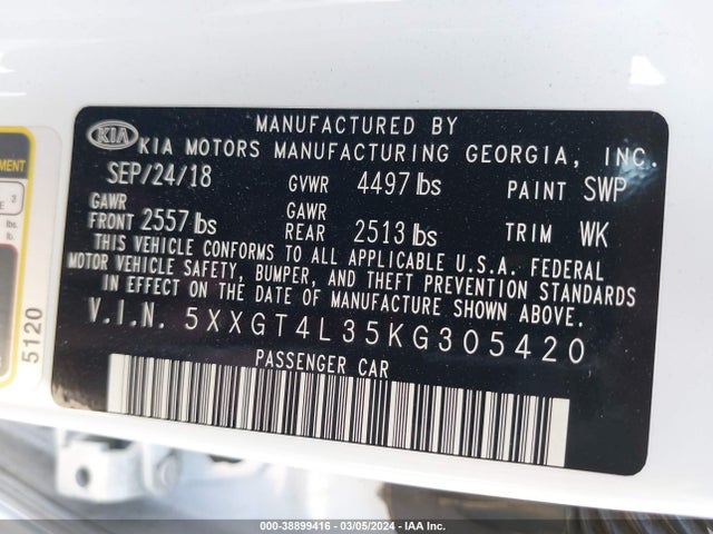 KIA gdi 2019 5XXGT4L35KG305420 Image 25