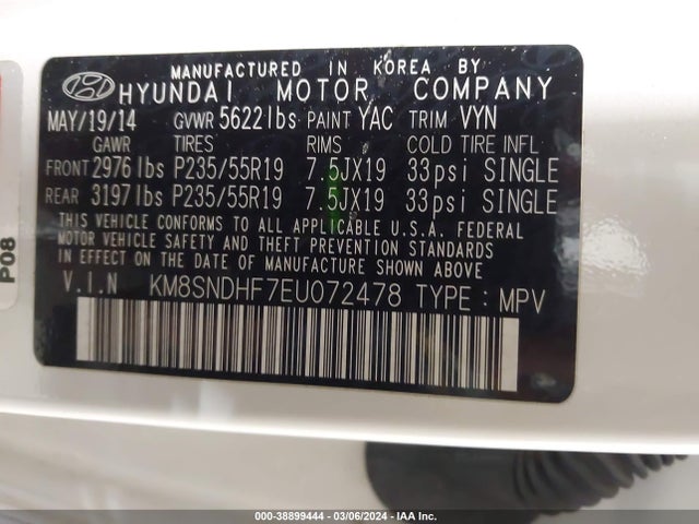 Hyundai Santa Fe Gls 2014 KM8SNDHF7EU072478 Image 9