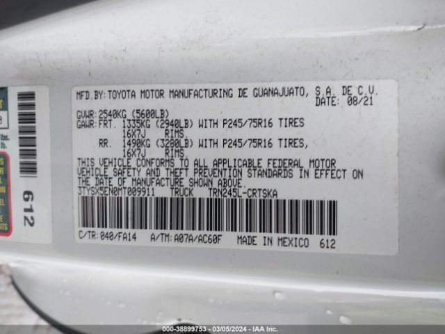 3TYSX5EN0MT009911 Toyota Tacoma Sr