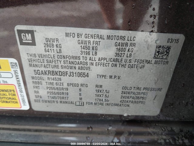 5GAKRBKD8FJ310654 Buick Enclave Leather
