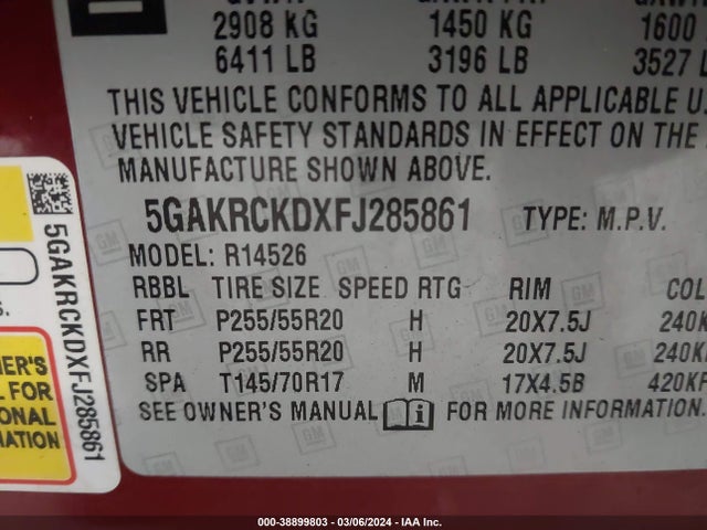 Buick Enclave Premium 2015 5GAKRCKDXFJ285861 Image 9