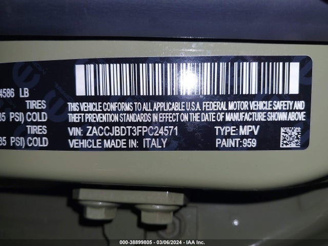Jeep Renegade Limited 2015 ZACCJBDT3FPC24571 Image 9