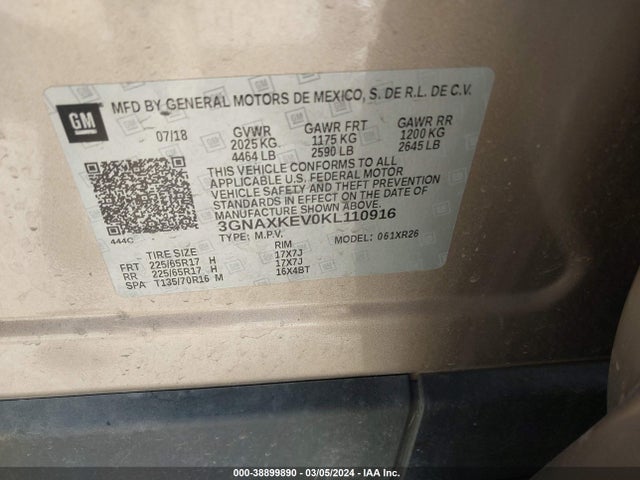 Chevrolet EQUINOX LT 2019 3GNAXKEV0KL110916 Image 9