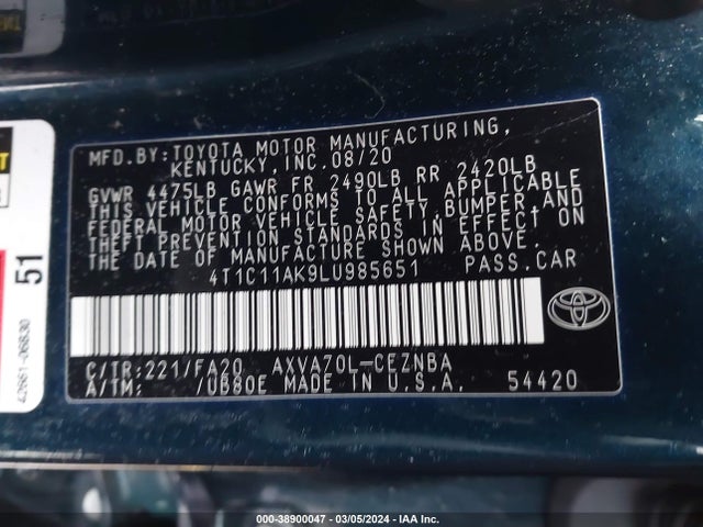 Toyota CAMRY LE 2020 4T1C11AK9LU985651 Image 9