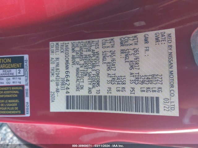 Nissan Frontier King Cab Sv 4x4 2022 1N6ED1CM6NN664244 Image 9