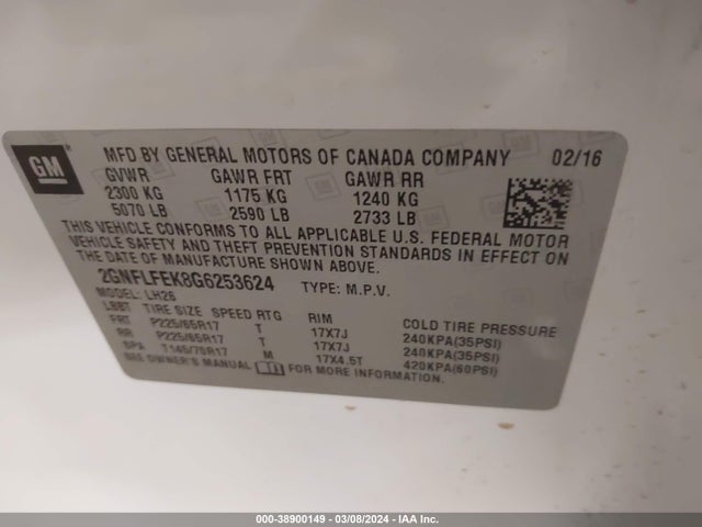 Chevrolet EQUINOX LT 2016 2GNFLFEK8G6253624 Image 9