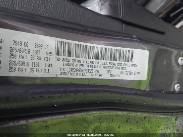 1C4RDHAG3HC703320 Dodge Durango Sxt Rwd