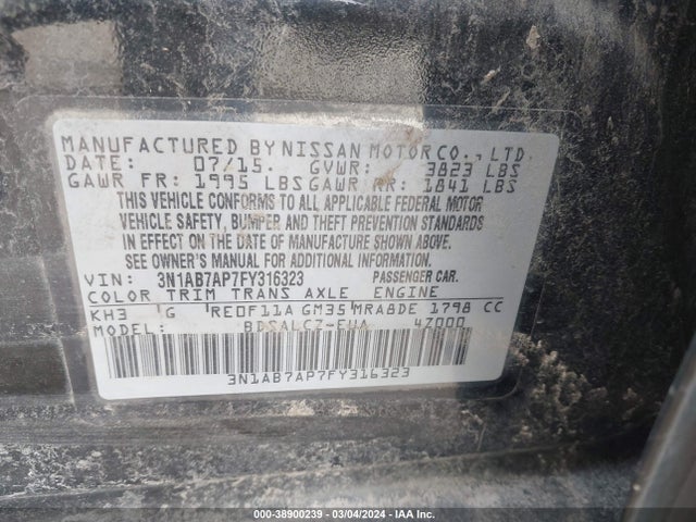 Nissan SENTRA S 2015 3N1AB7AP7FY316323 Image 9