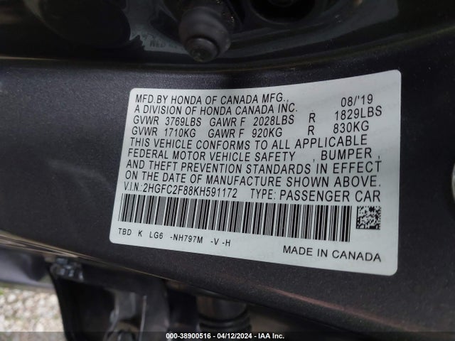 Honda Civic Sport 2019 2HGFC2F88KH591172 Image 9