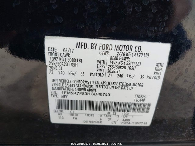 Ford Explorer Limited 2017 1FM5K7F80HGD40740 Image 9