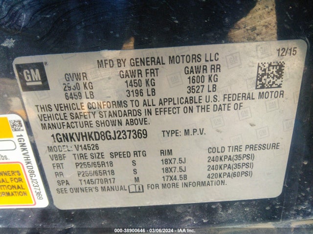 Chevrolet Traverse 2lt 2016 1GNKVHKD8GJ237369 Image 9