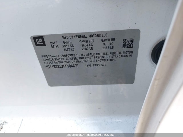 Chevrolet MALIBU LS 2015 1G11B5SL7FF104499 Image 9