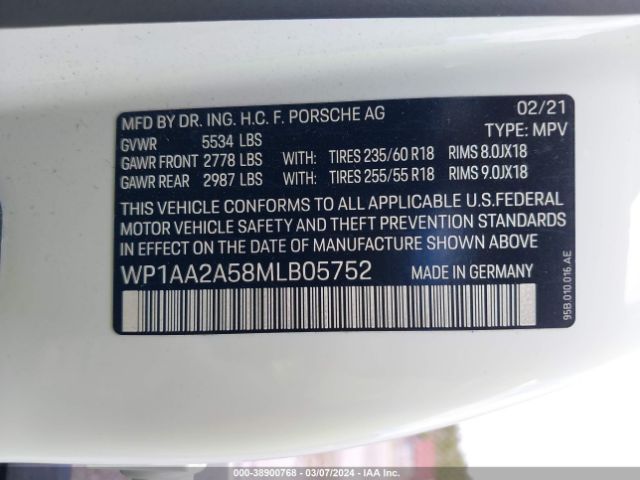 WP1AA2A58MLB05752 Porsche Macan