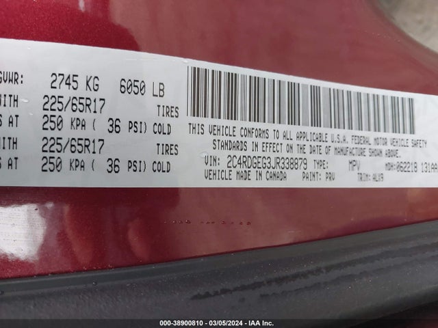 Dodge Grand Caravan Gt 2018 2C4RDGEG3JR338879 Image 9